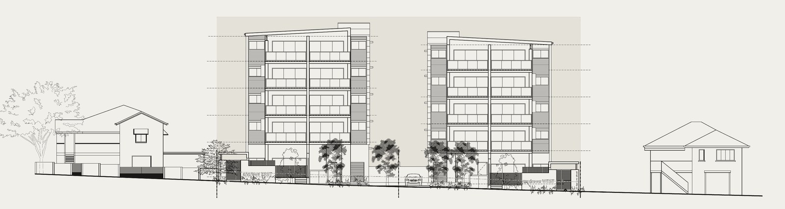 Streetscape elevation of the five storey development at 34 Andrews Street, Cannon Hill